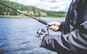 Man Holding Fishing Rod with Micro Spinnign Reel